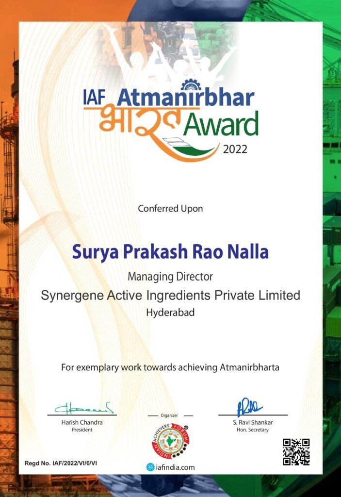 Mr. Surya Prakash Rao Nalla Winner of Indian Achievers' Award 2022