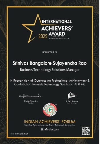 Srinivas Bangalore Sujayendra Rao certificate