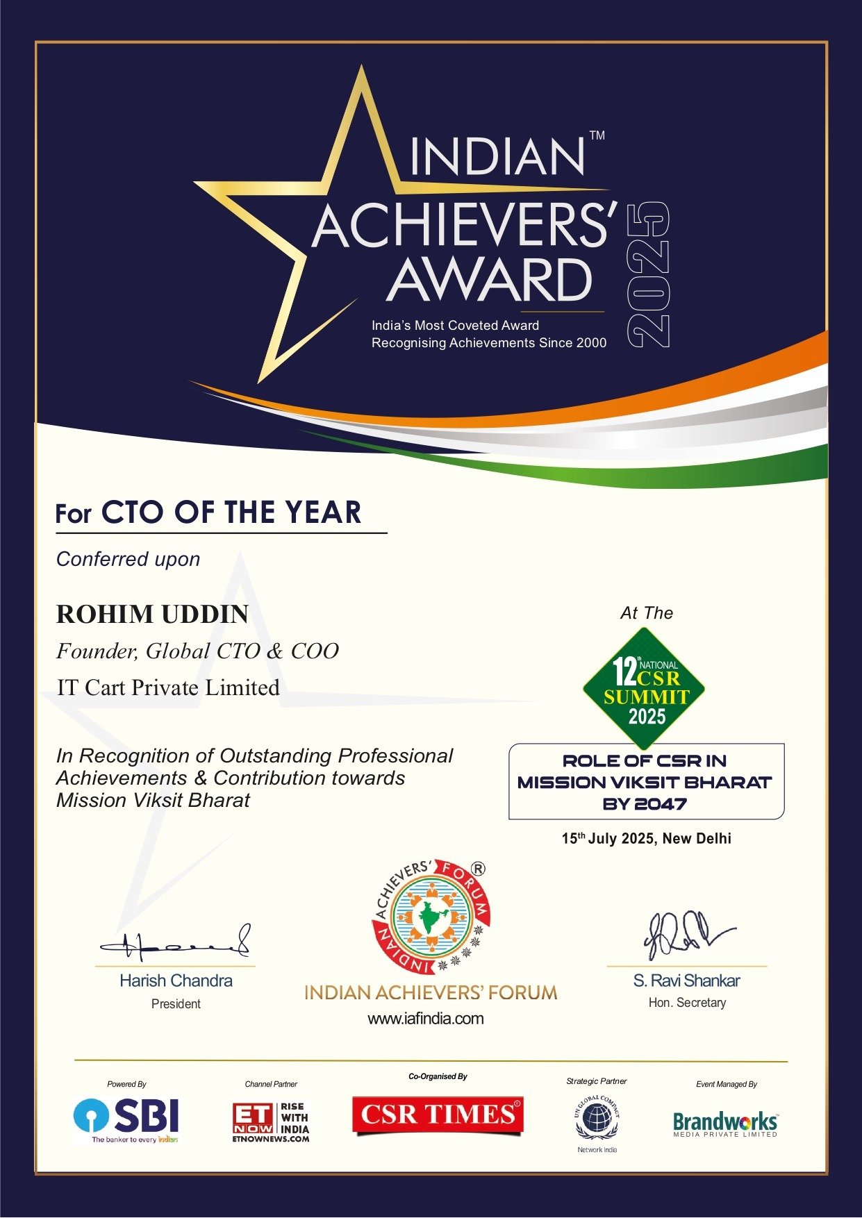 Mr. Rohim Uddin - Indian Achievement Awards | National Achiever ...