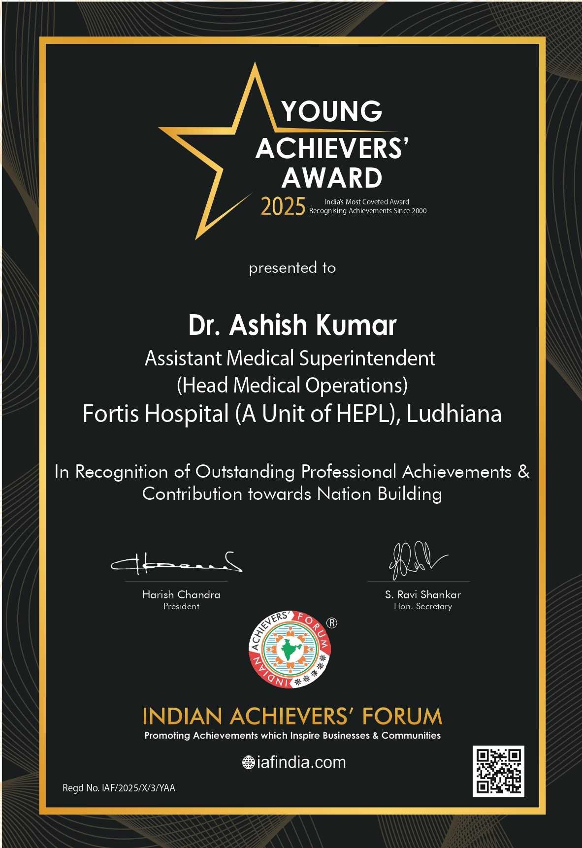 Dr. Ashish Kumar - Achievers | Achievements | Indian Awards